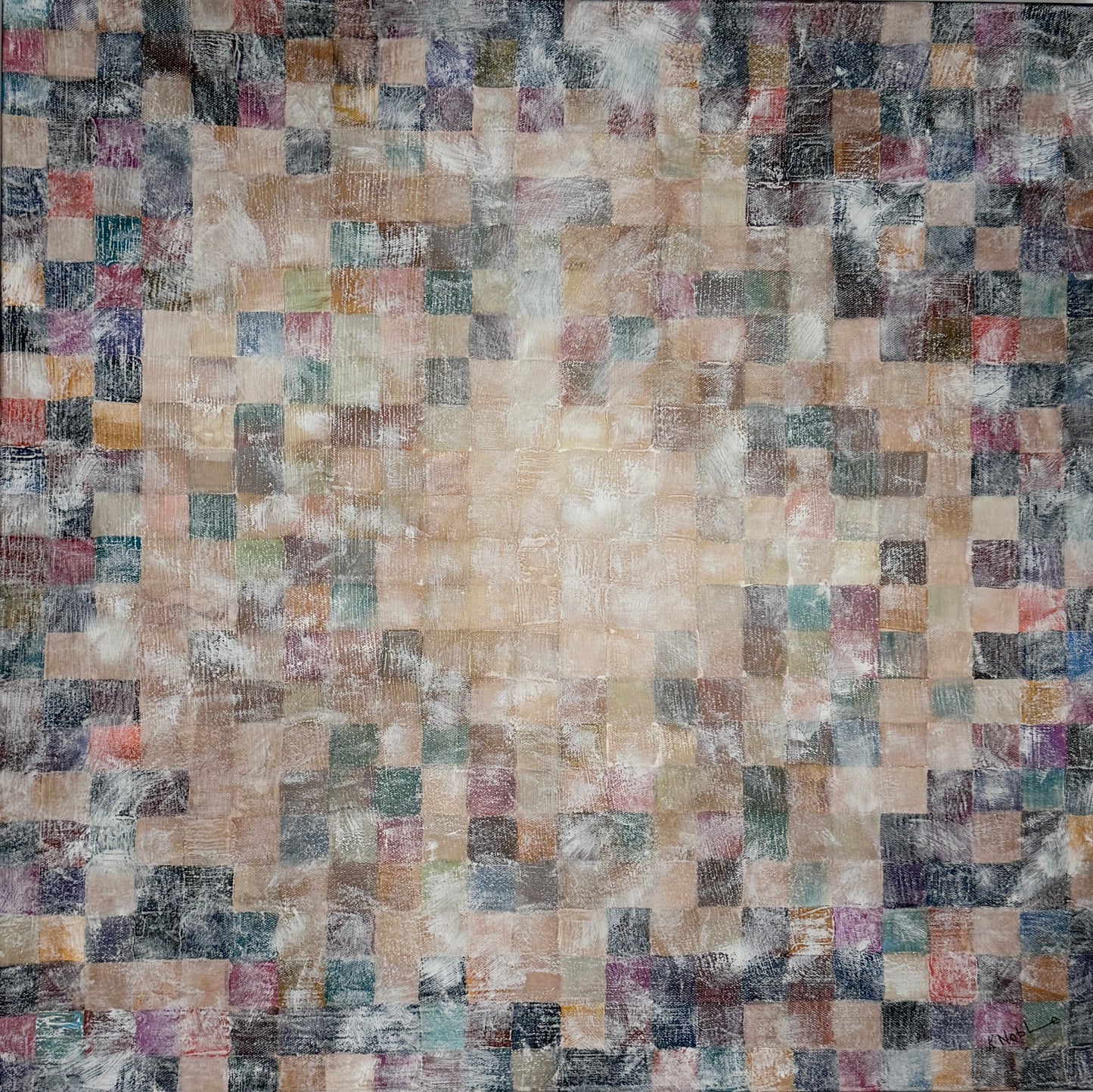 Vintage quilt mixed media painting.